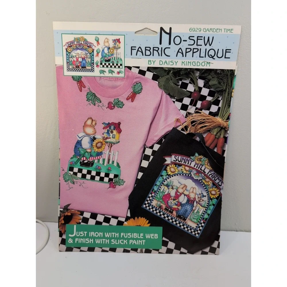 Vintage Daisy‎ Kingdom Garden Time Bunny Sunflower Fabric Applique Iron On 80's